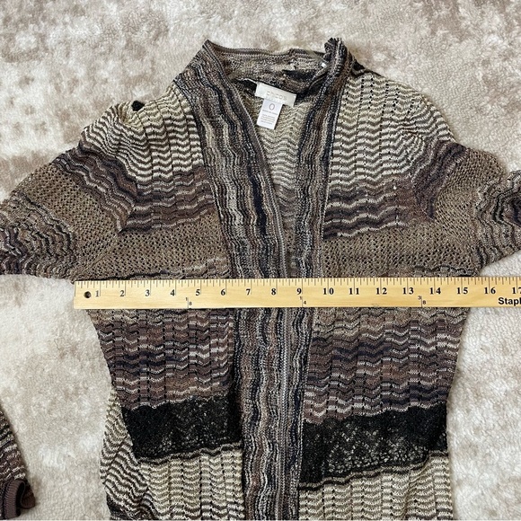 Chico’s cardigan Brown & Gold Cable Knit Cardigan open front below the knee - Picture 8 of 9